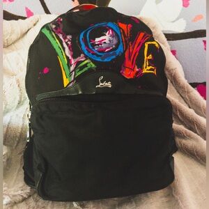 CHRISTIAN LOUBOUTIN Nylon Calfskin Love Backloubi Backpack